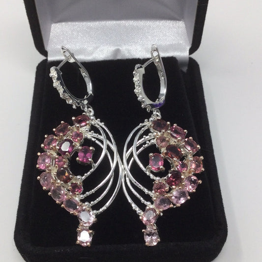 Genuine Pink & Red Tourmaline Earrings