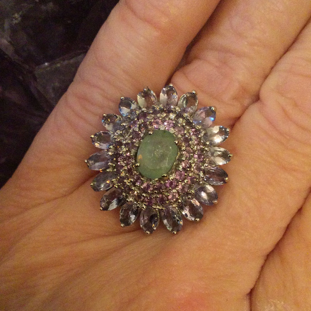 Genuine Emerald & Tanzanite Ring