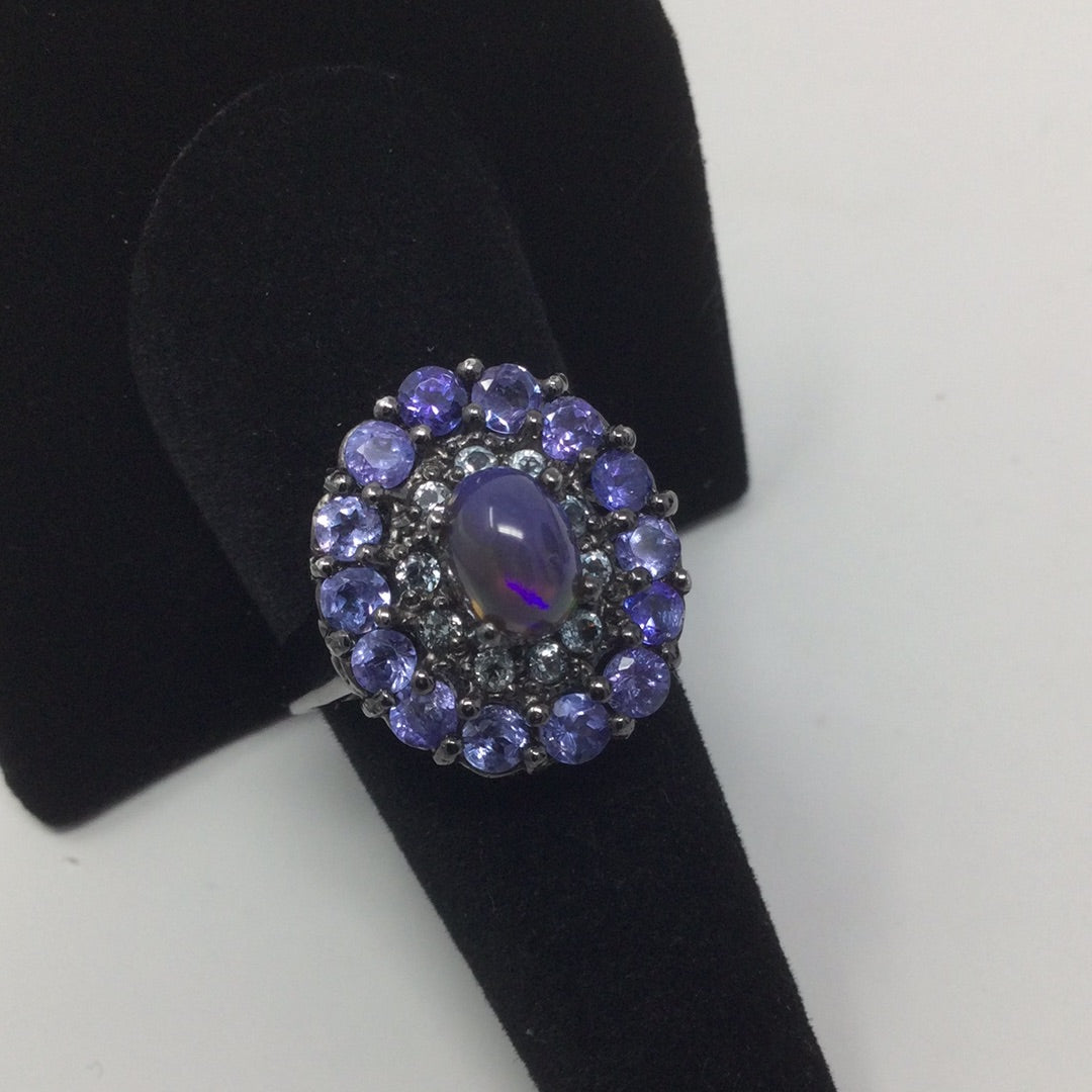 Genuine Black Opal & Tanzanite Ring