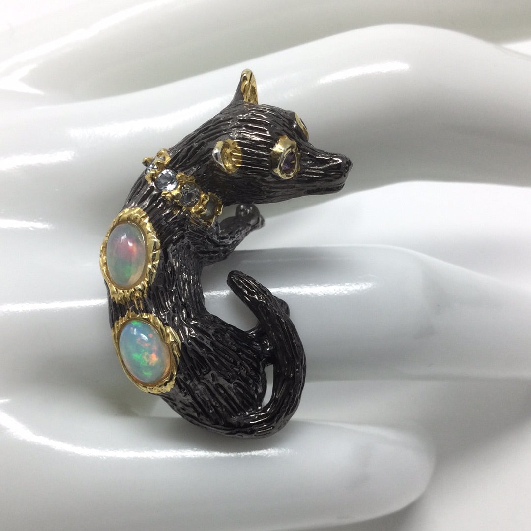 Handcrafted Genuine Opal Dog Ring