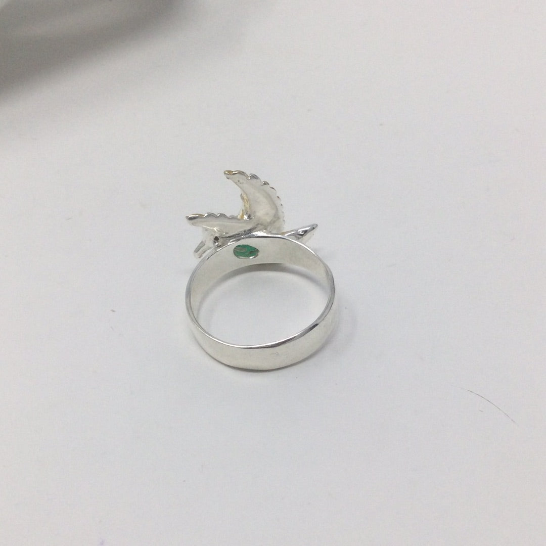 High Flying Genuine Faceted Green Onyx Bird Ring