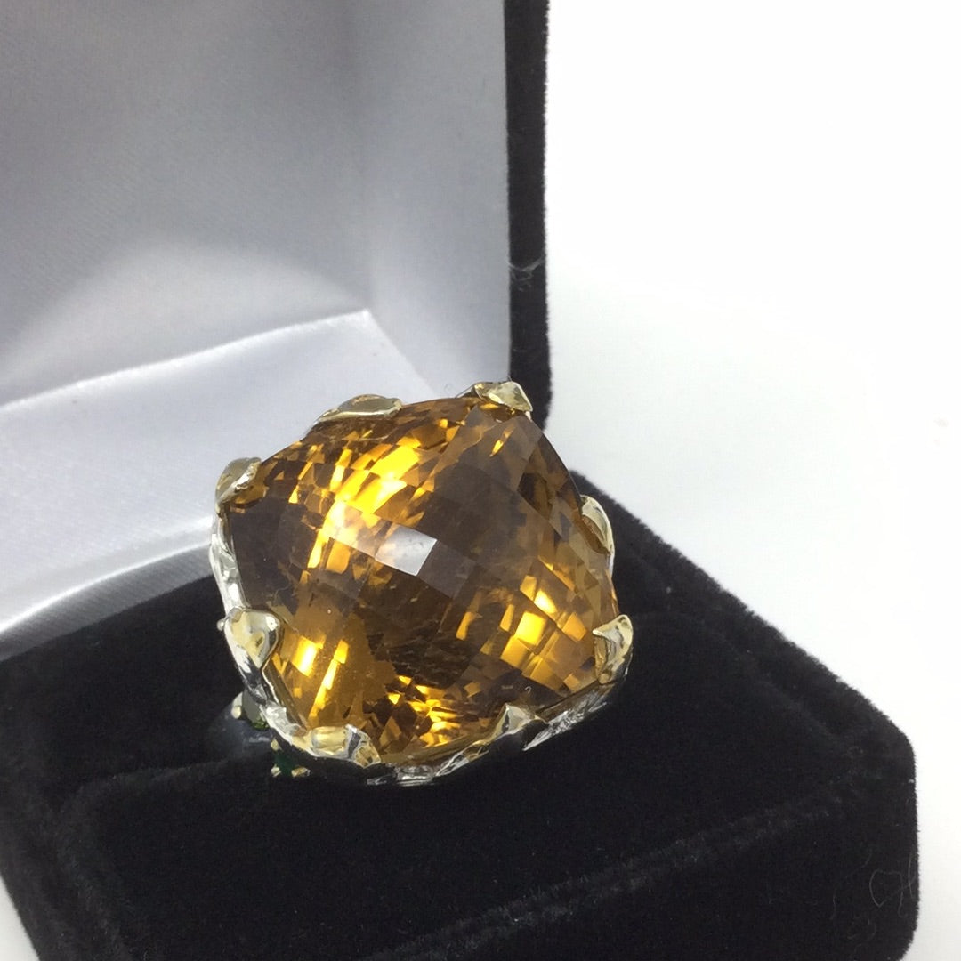 Incredible Genuine 34CTW Cognac Quartz Ring