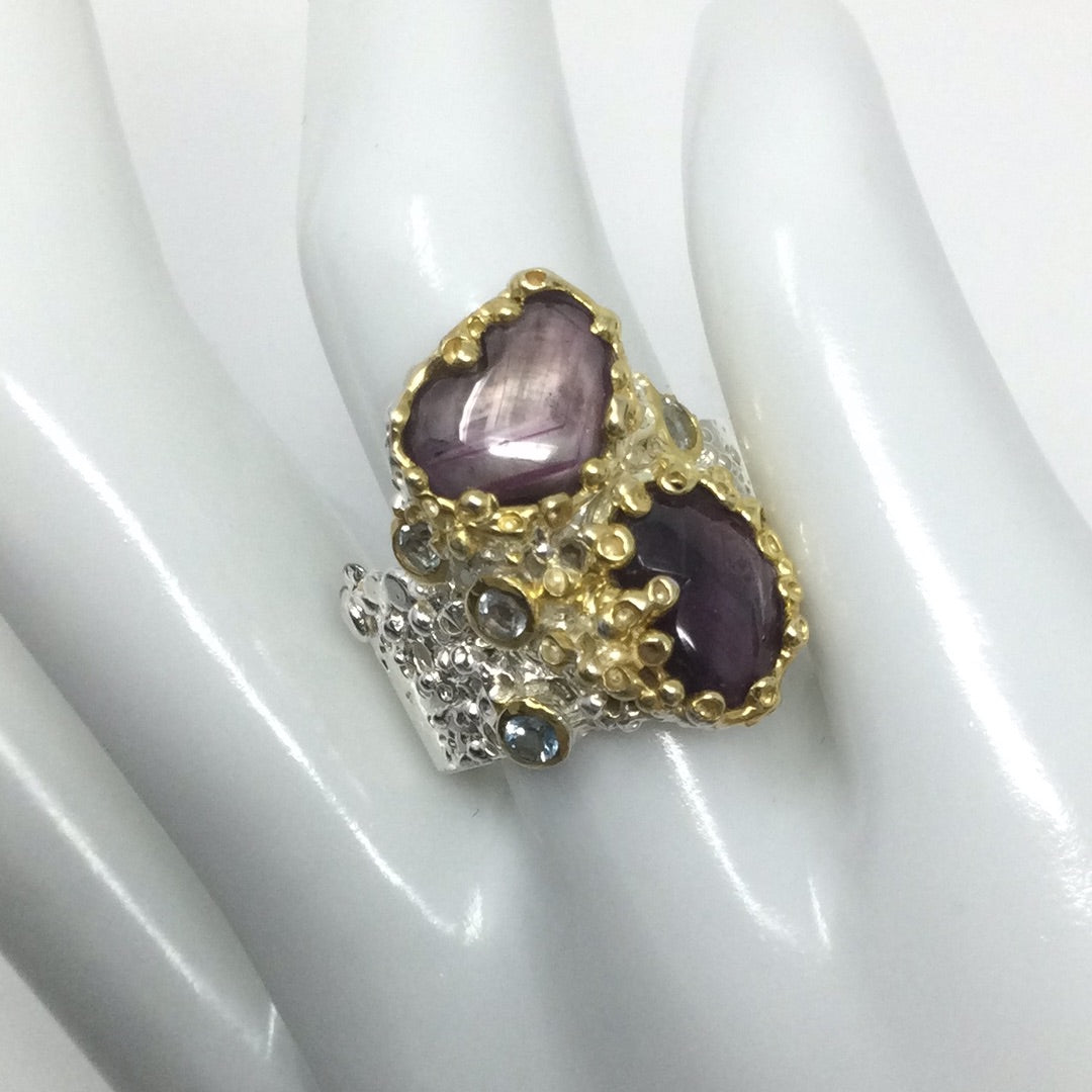 Genuine Rubies & Topaz Ring