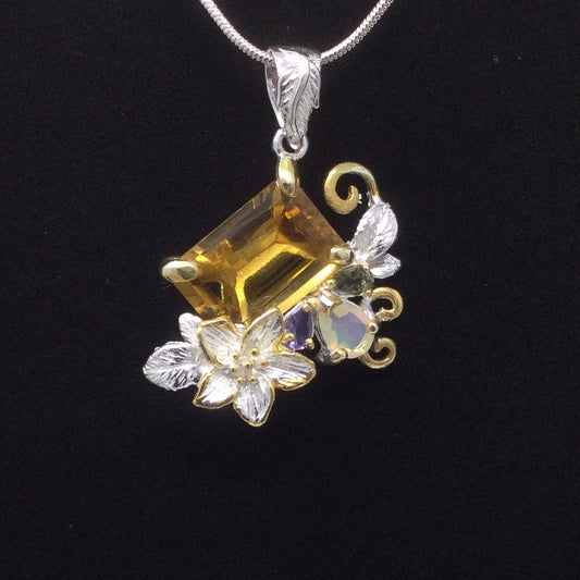 Genuine Citrine, Opal, Tanzanite Pendant