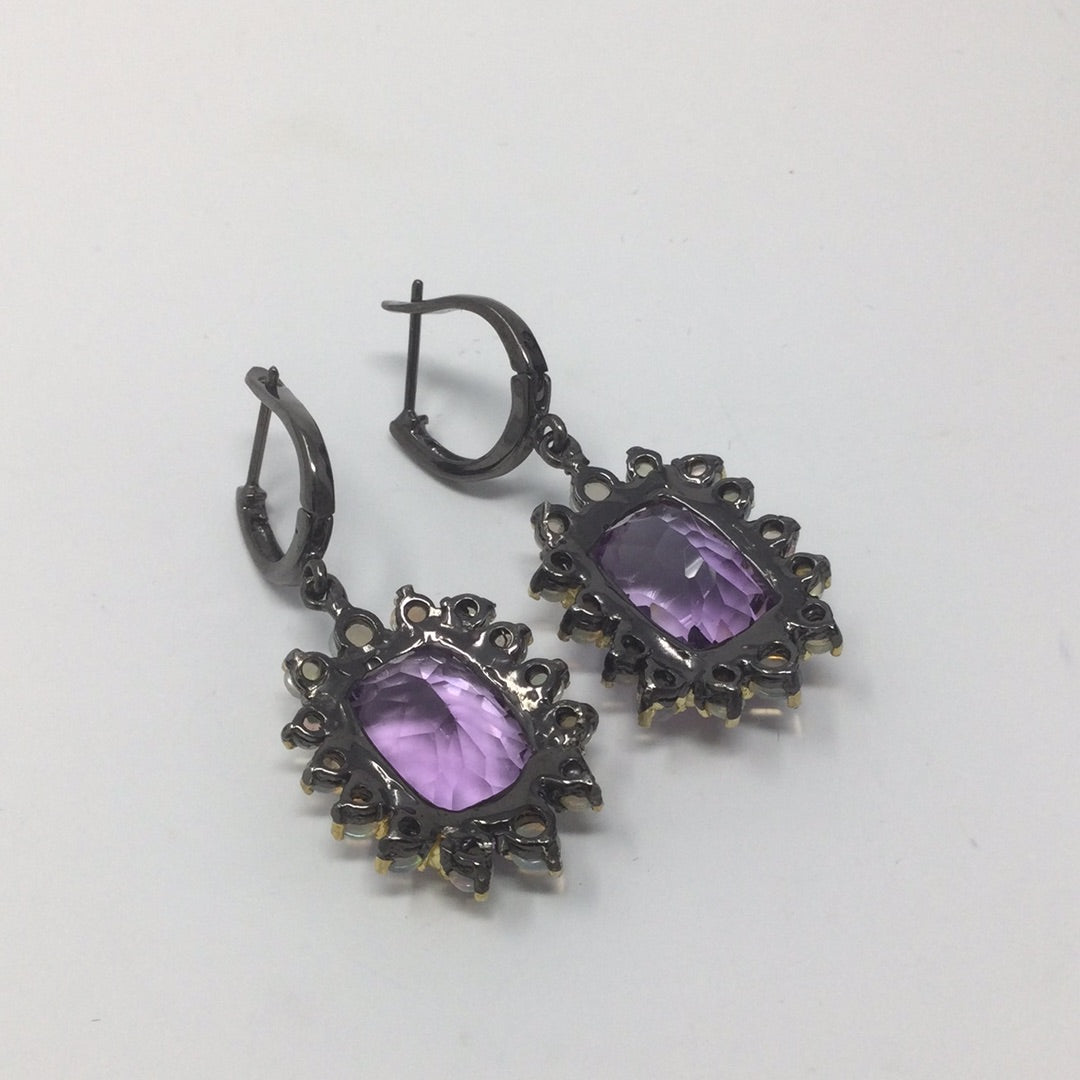 Genuine Amethyst & Opal Earrings