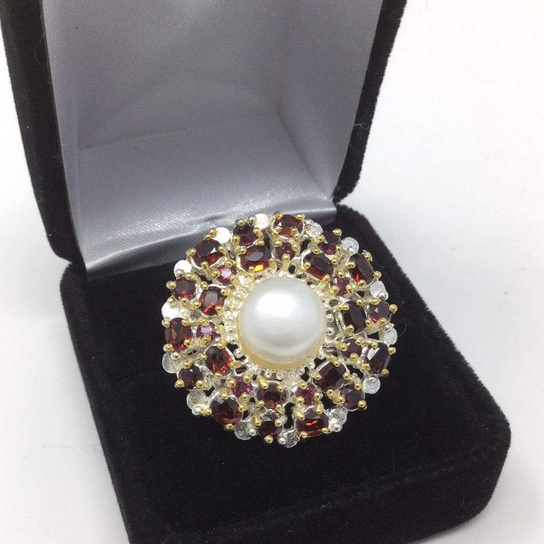 Precious Natural Pearl & Garnet Ring