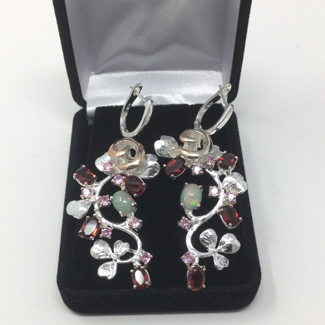 Chic Genuine Opal & Garnet Earrings