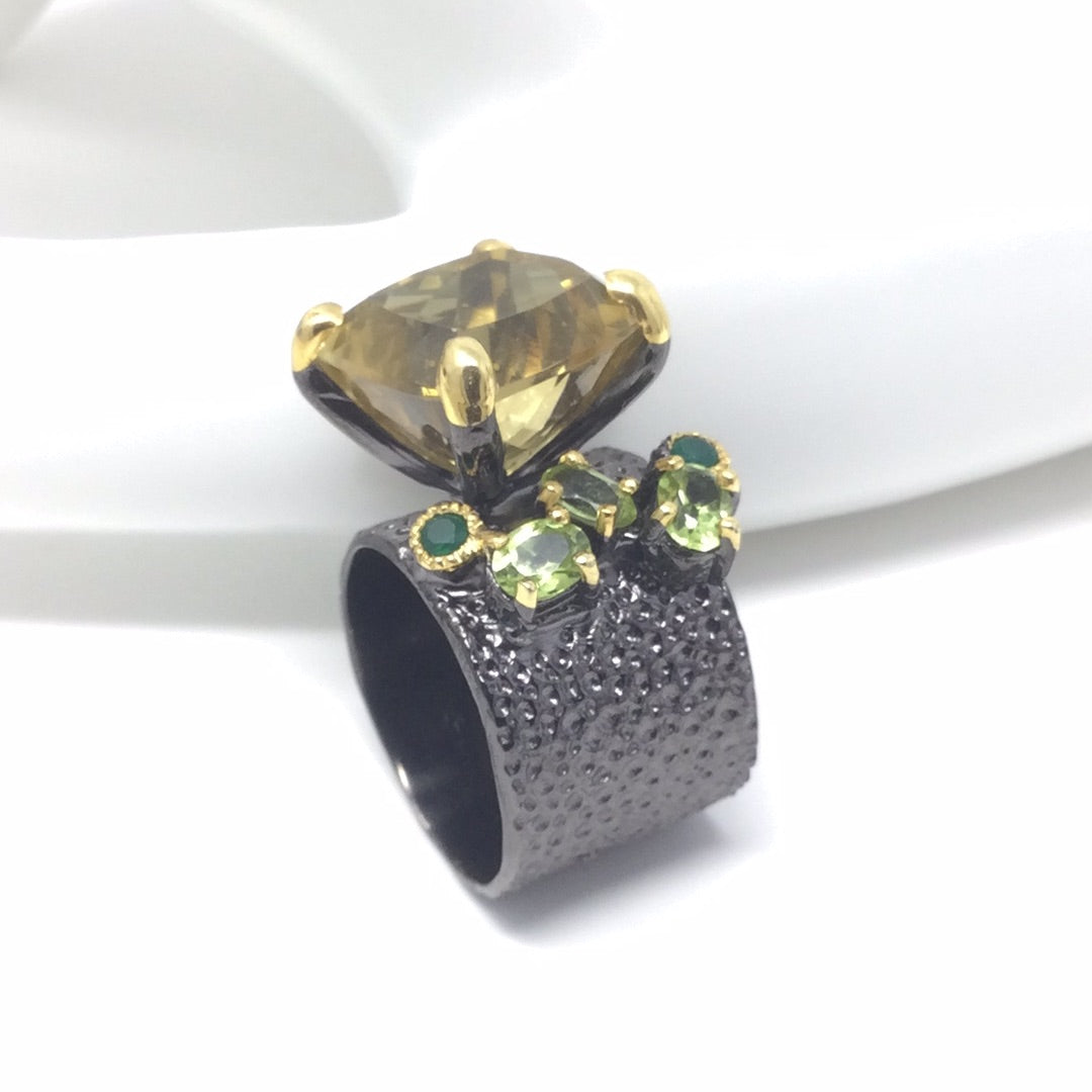 Stylized Edgy Genuine Citrine Ring