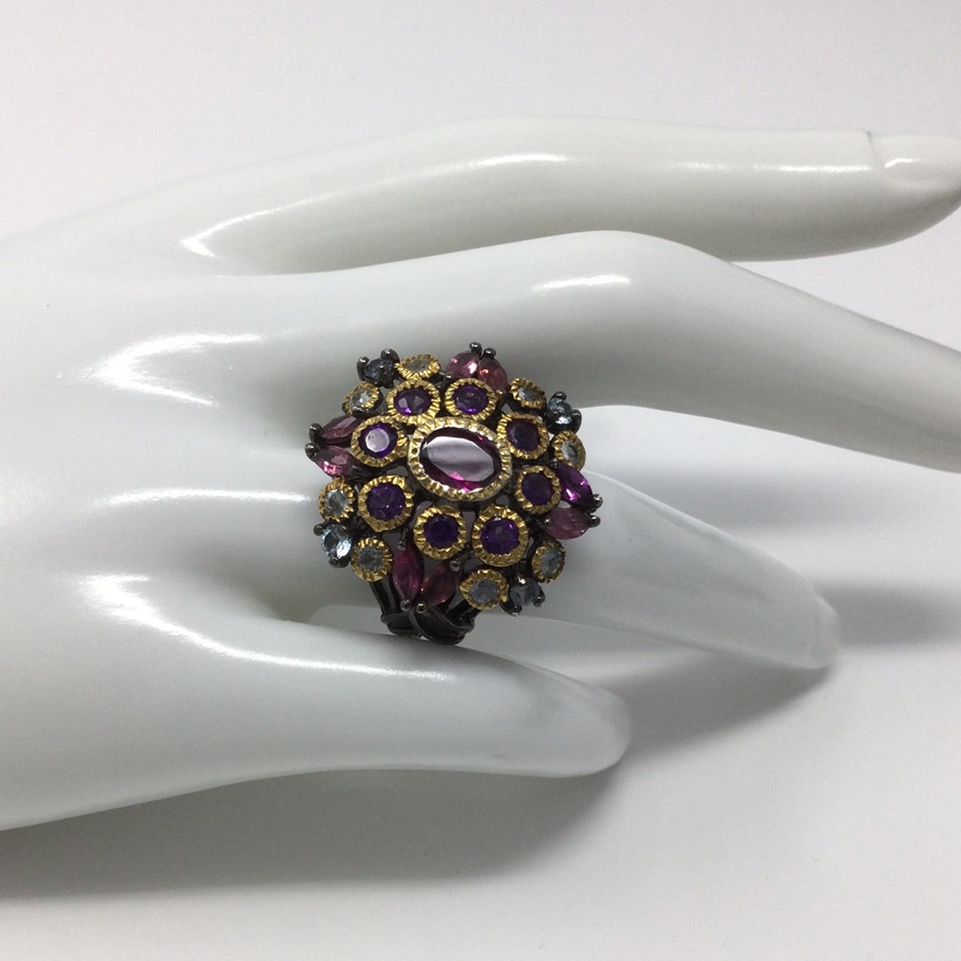 Genuine Garnets & Amethyst Ring