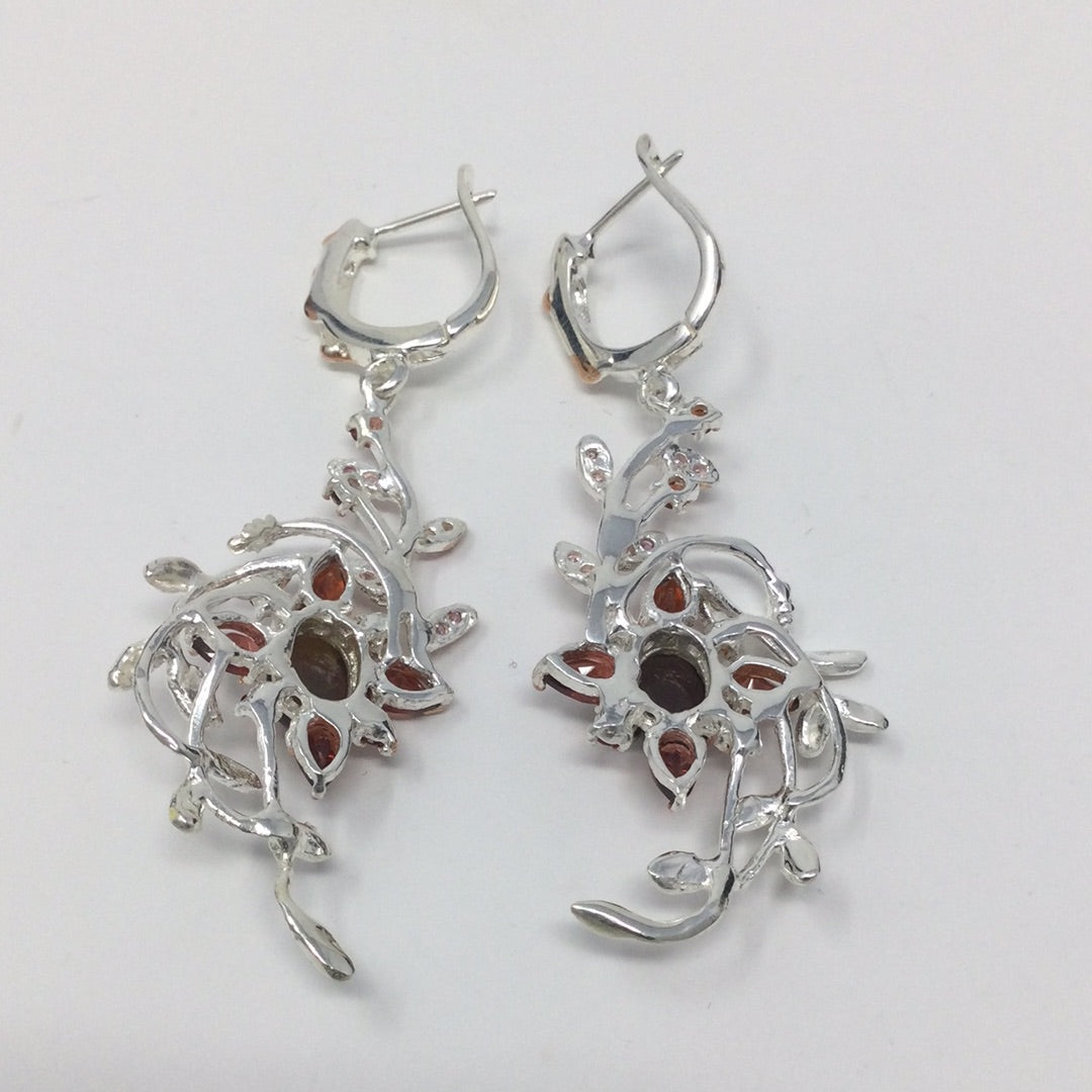 Genuine Black Opals & Garnet Earrings