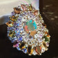 Genuine Faceted Fiery Natural Opal with Tanzanite & Tourmalines Ring