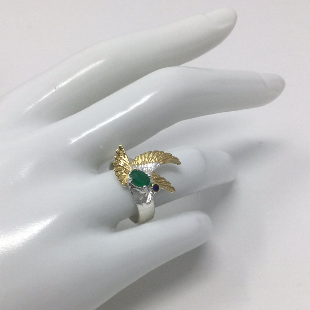 High Flying Genuine Faceted Green Onyx Bird Ring