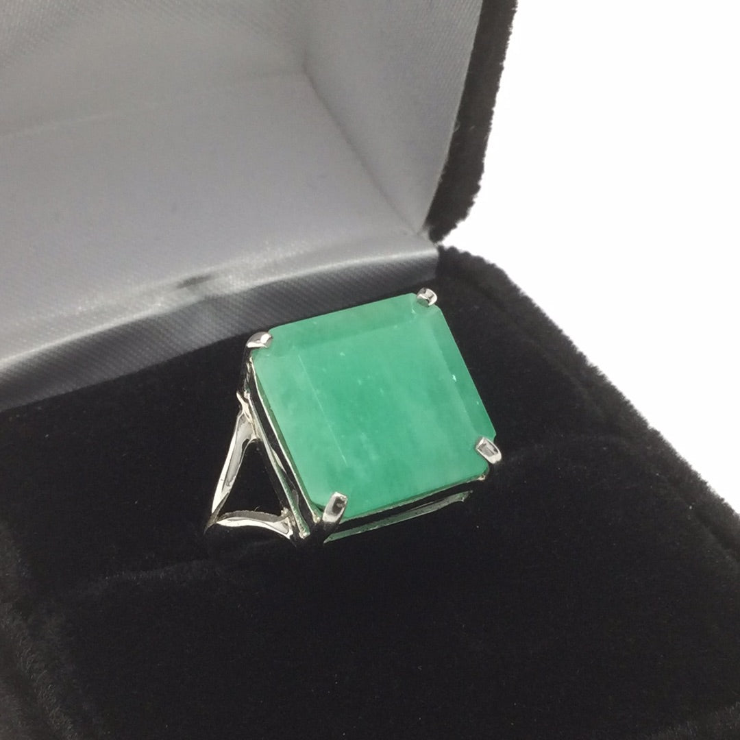 Genuine Square Cut Emerald Ring