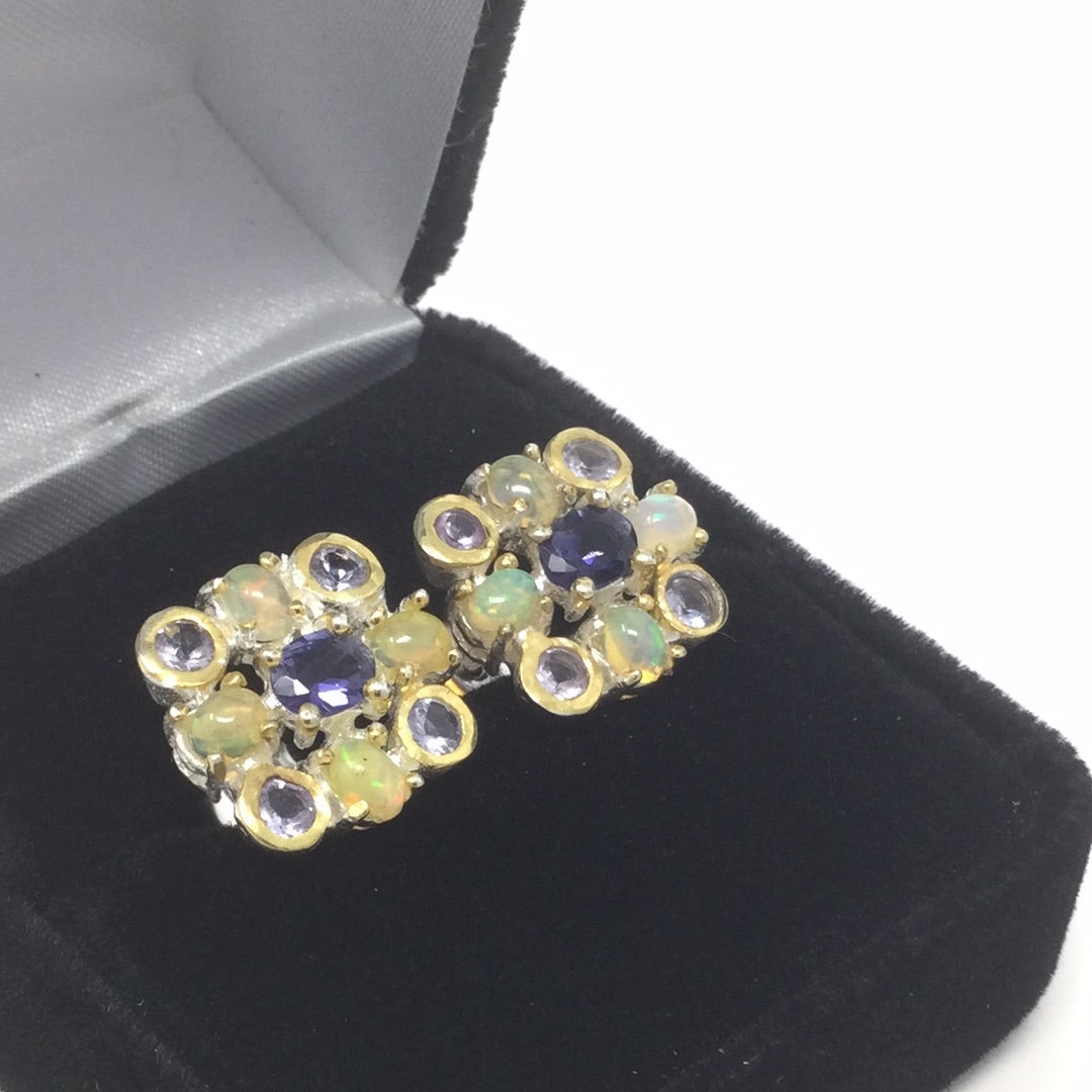 Genuine Iolites, Tanzanite & Opal Earrings