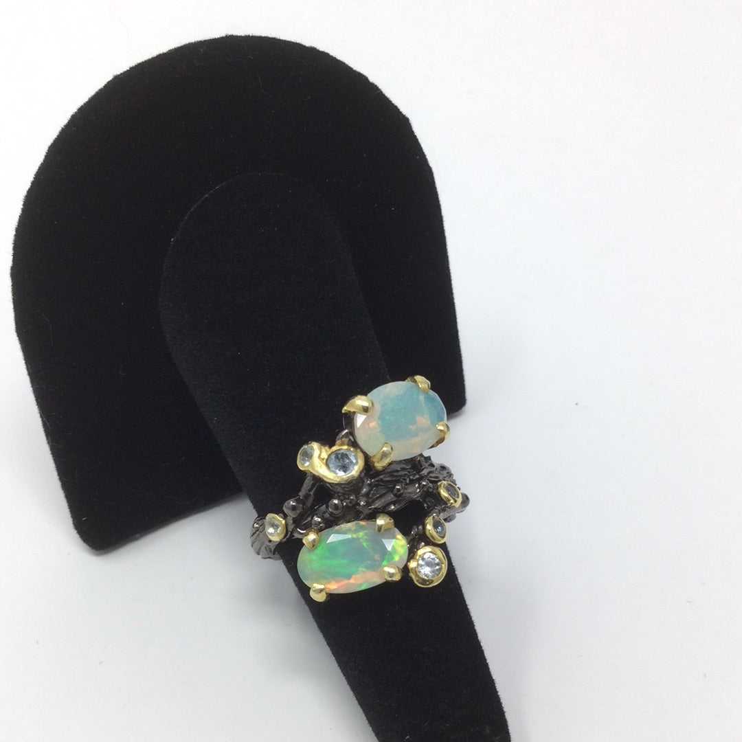 Genuine Fiery Faceted Opal Ring