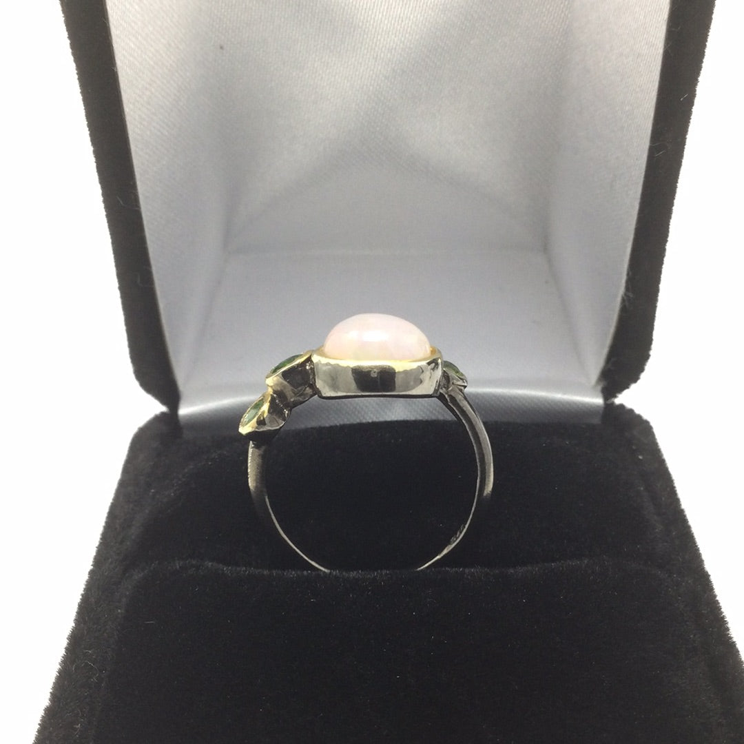 Genuine Fiery Opal & Russian Chrome Diopside Ring