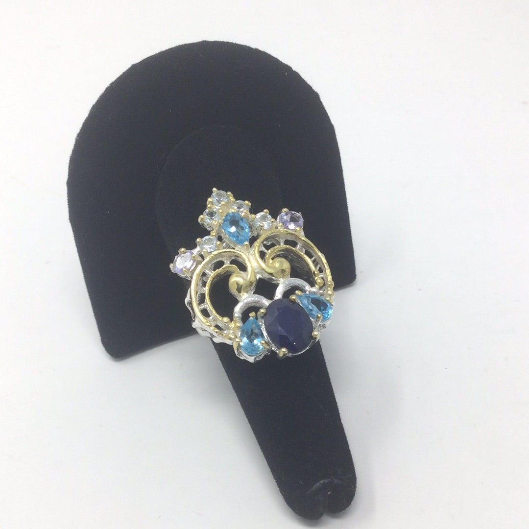 Genuine Sapphire, Tanzanite & Topaz Ring