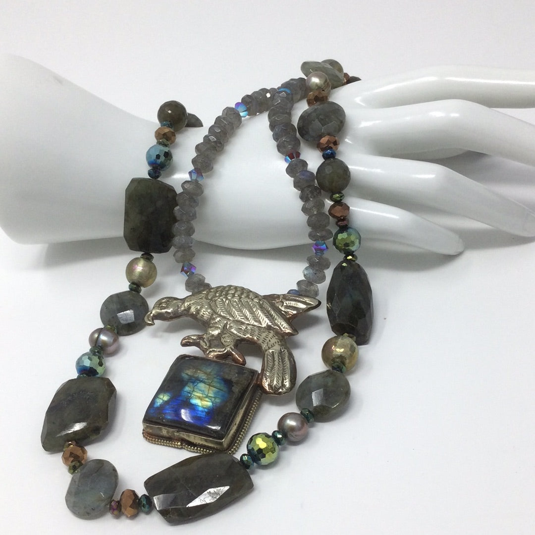 Genuine Labradorite Hawk Necklace | Handmade Artist Original