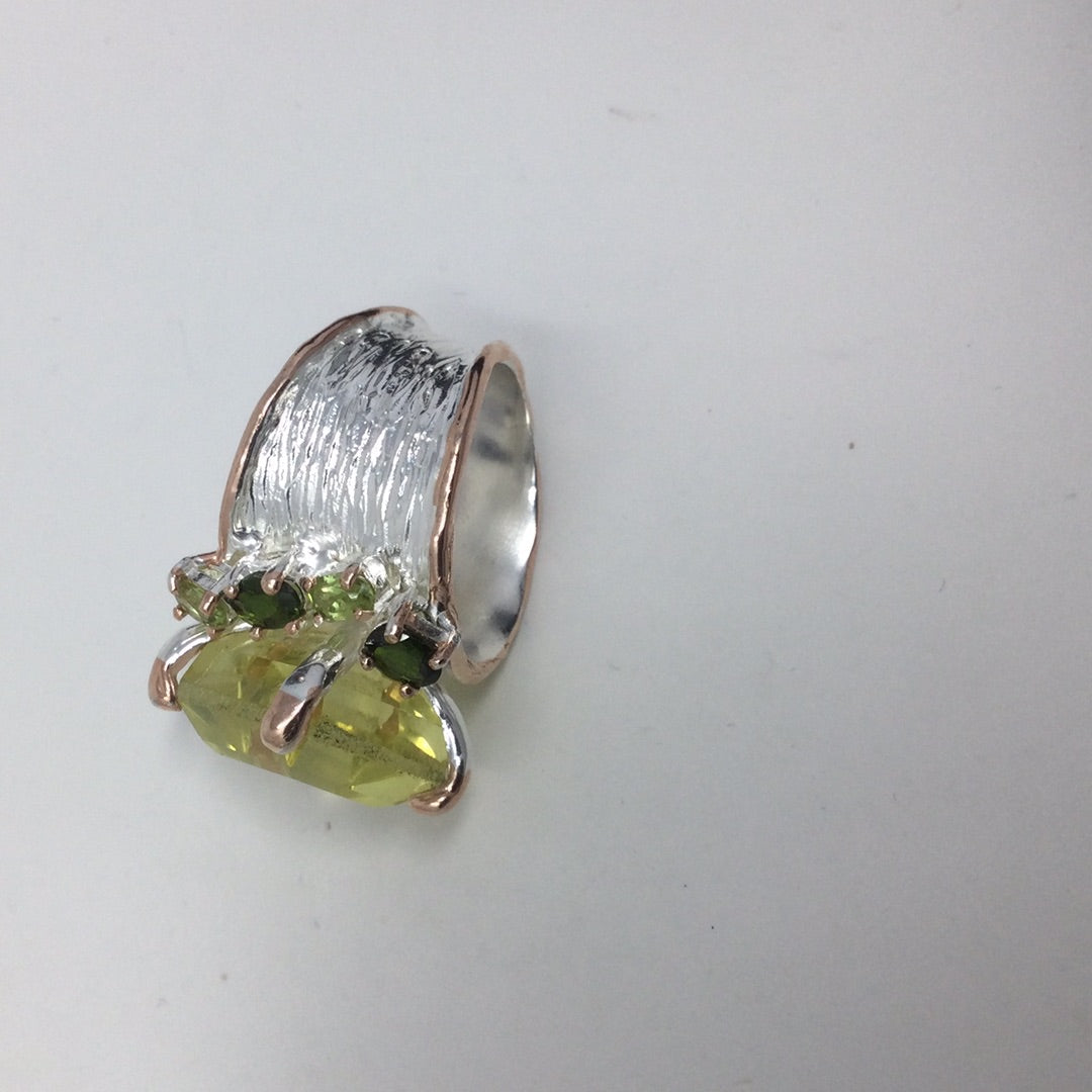 Art Moderne Lemon Quartz & Russian Chrome Diopside Ring