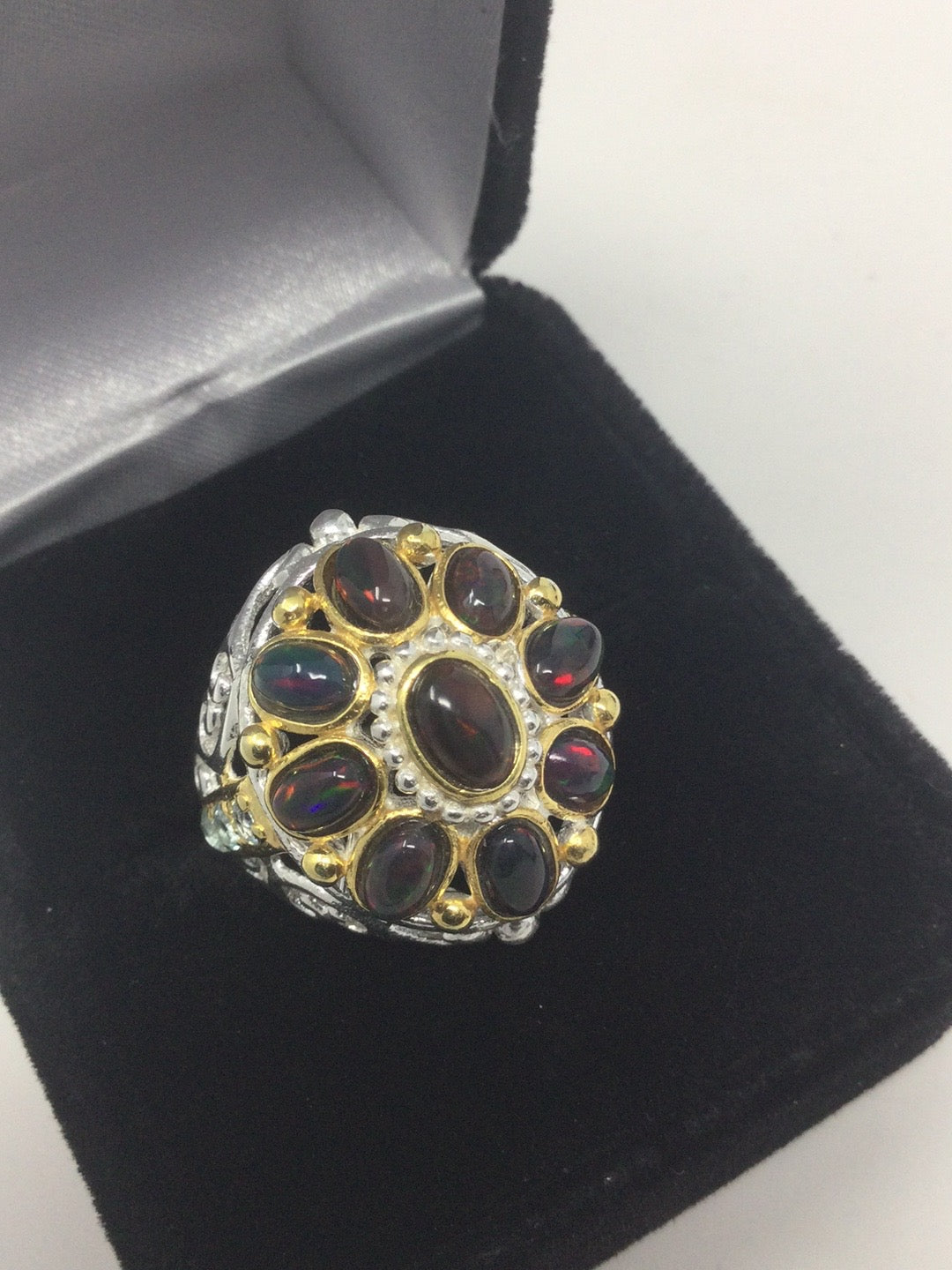 Rare Black Fiery Opals Ring