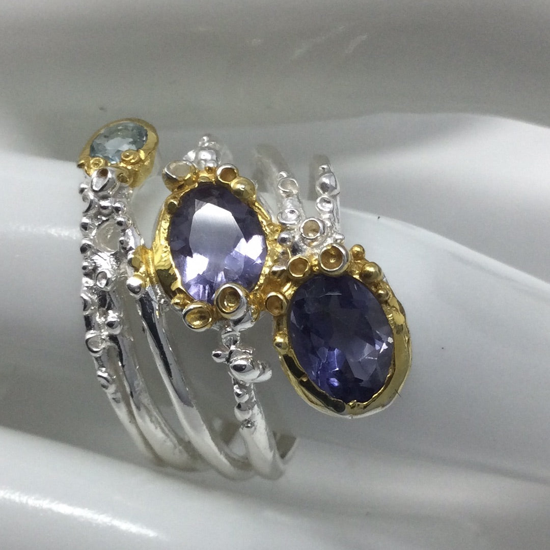 Genuine Iolites & Topaz Ring