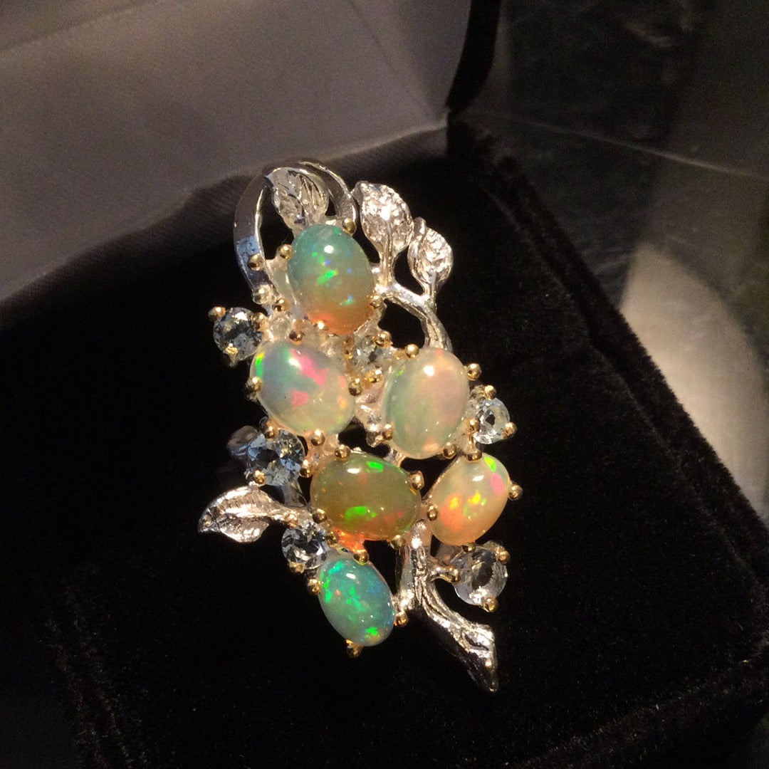 Splendid Genuine Fiery Opal & Topaz Ring