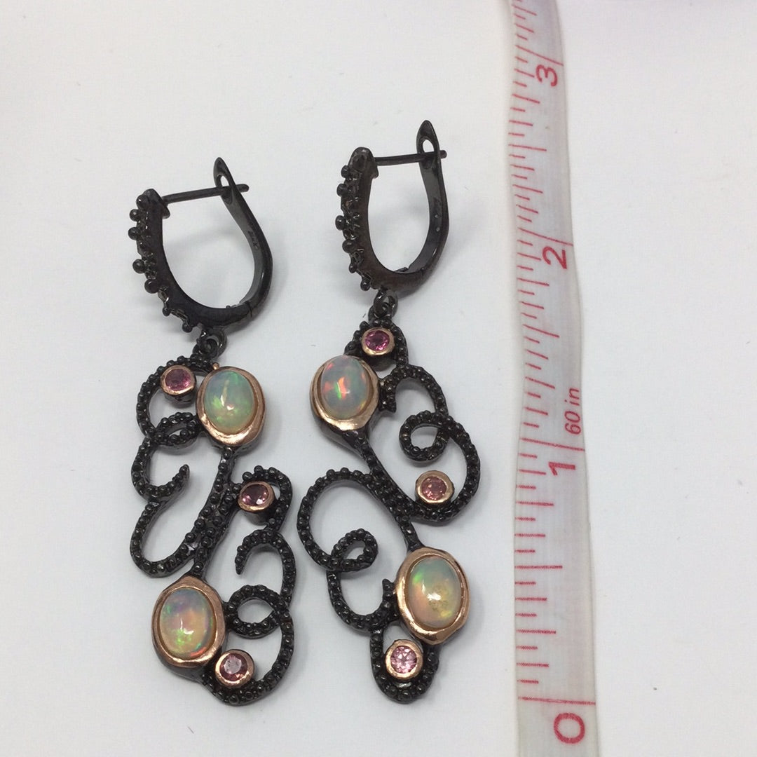 Genuine Fiery Opal & Pink Tourmaline Earrings