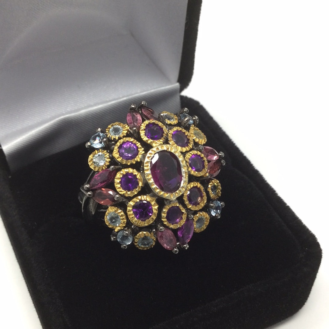 Genuine Garnets & Amethyst Ring