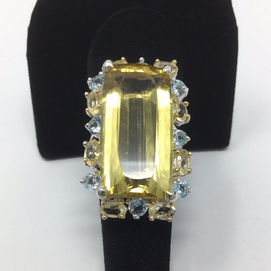 Inspiring 40 CTW Genuine Lemon Quartz, Citrine & Topaz Ring