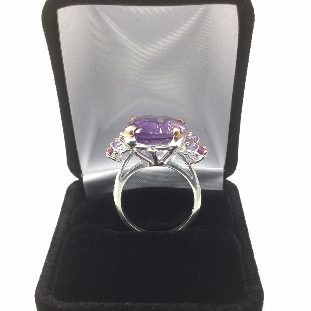 Luscious Genuine AAA+ Amethyst & Tanzanite Ring