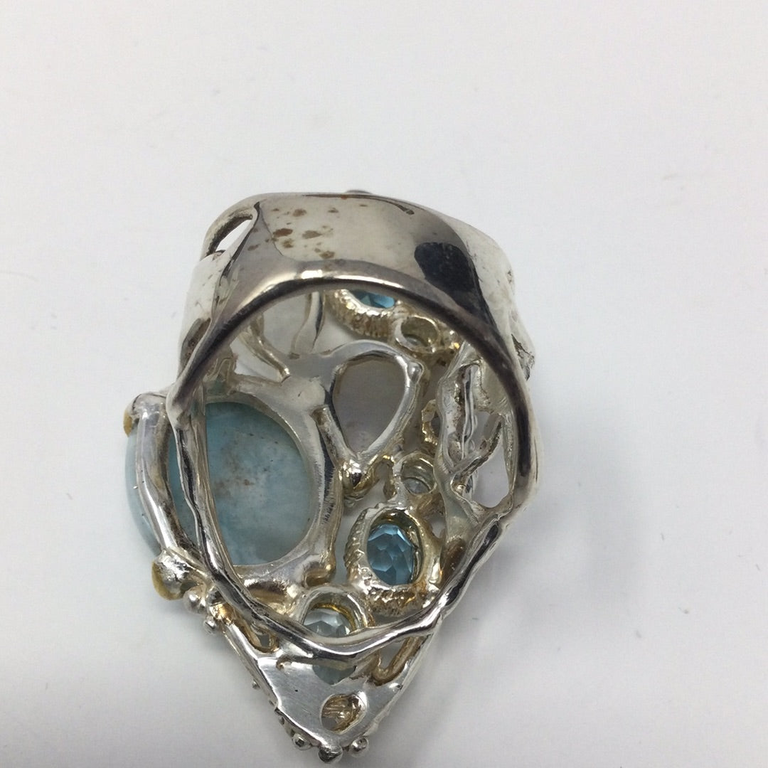 Genuine Larimar, Moonstones & Topaz Ring