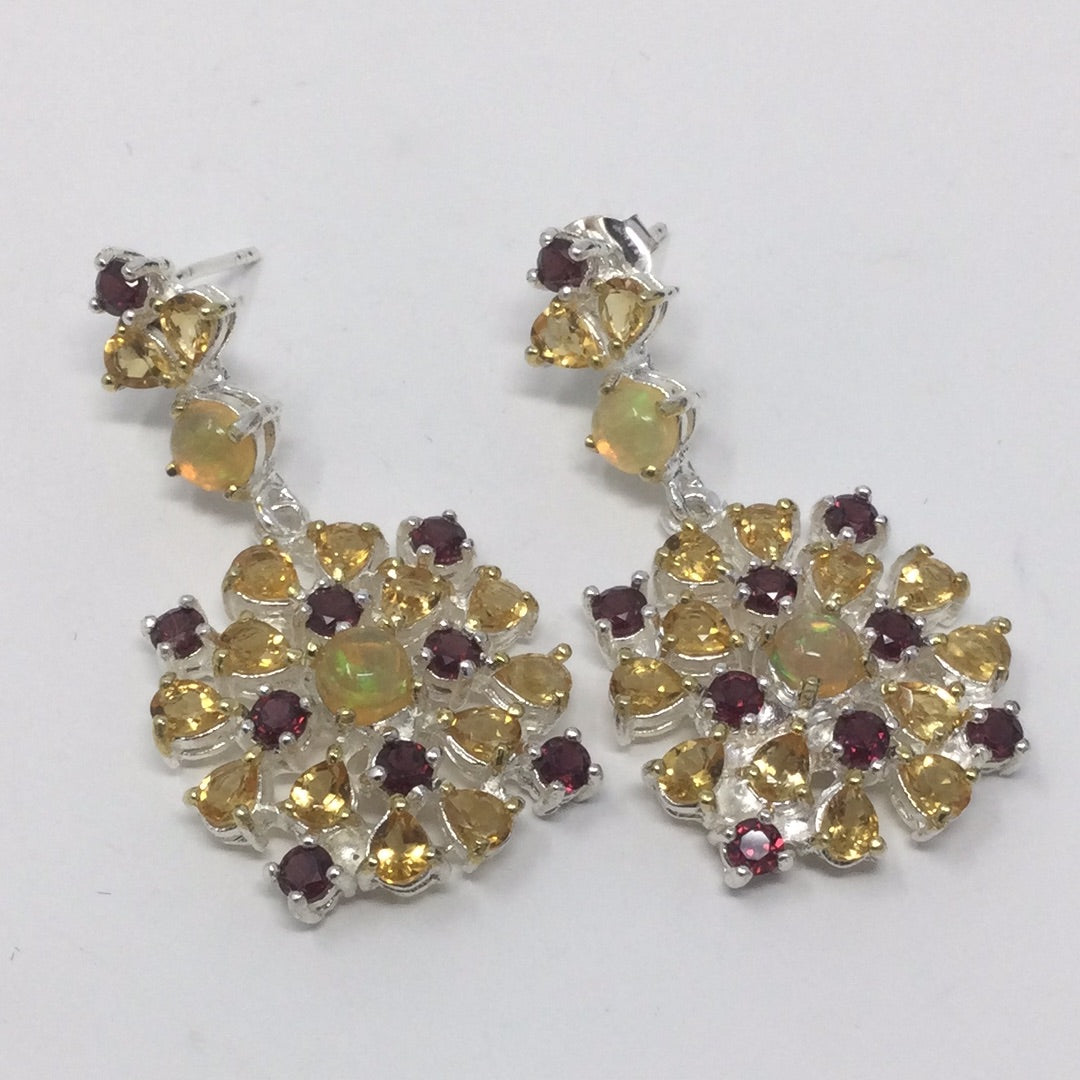 Genuine Opal, Citrine & Garnet Earrings