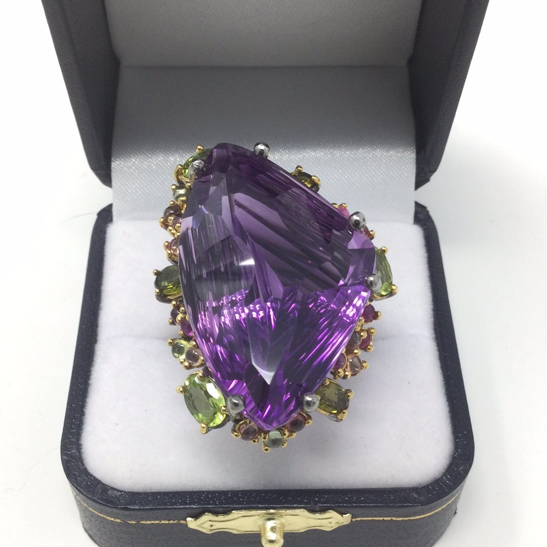 Rare Whopping 47+CTW Genuine Amethyst & Sapphire Ring