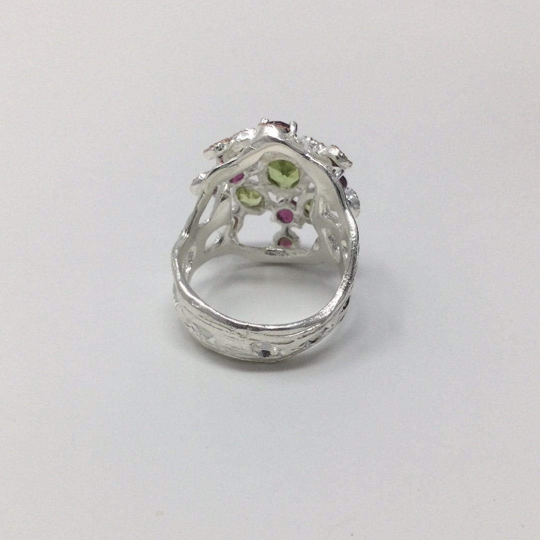 Genuine Peridot & Garnet Ring