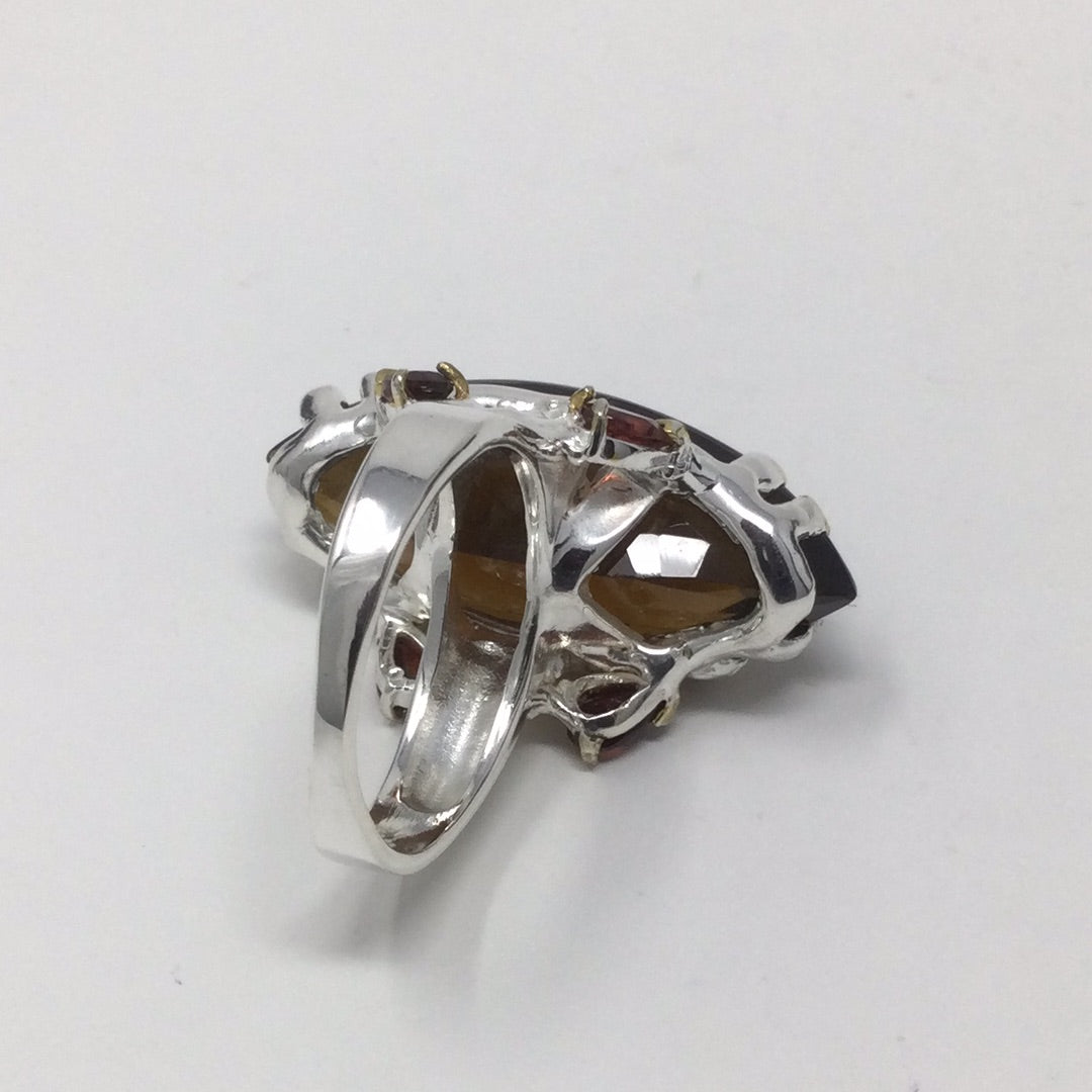 Impressive Genuine Marquee Cut Smokey Quartz Ring