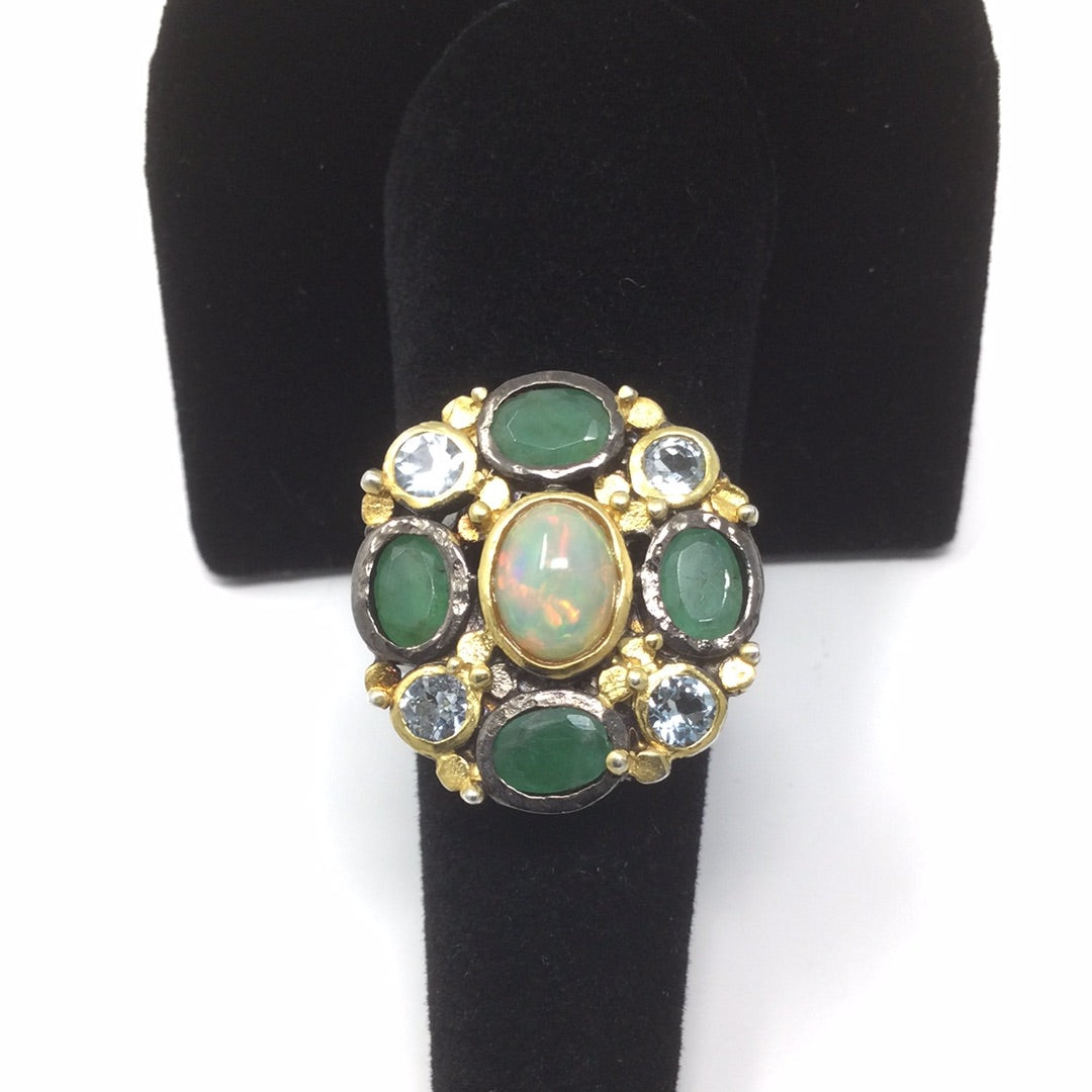 Gorgeous Genuine Opal & Emerald Ring