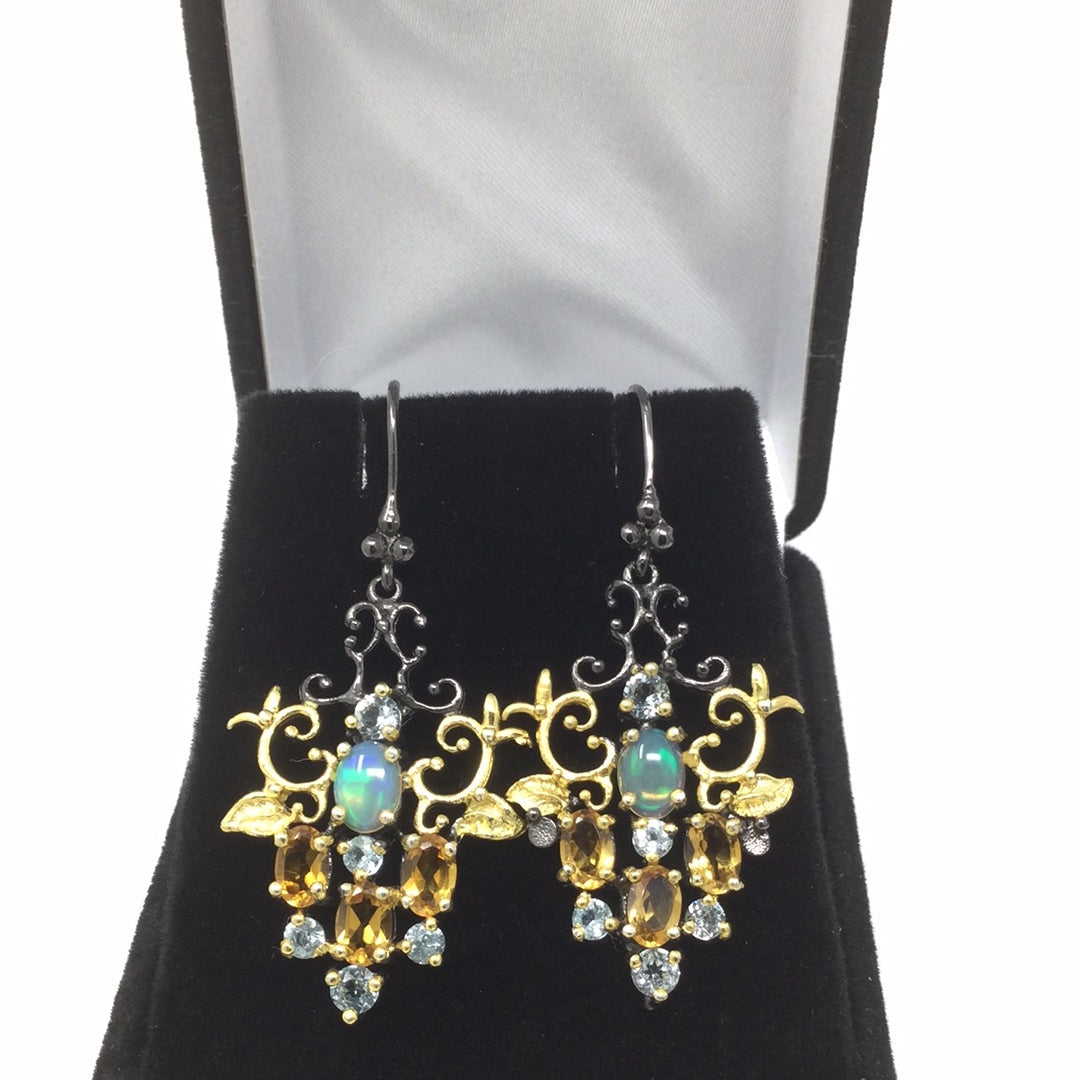 Genuine Opal, Citrine & Topaz Earrings