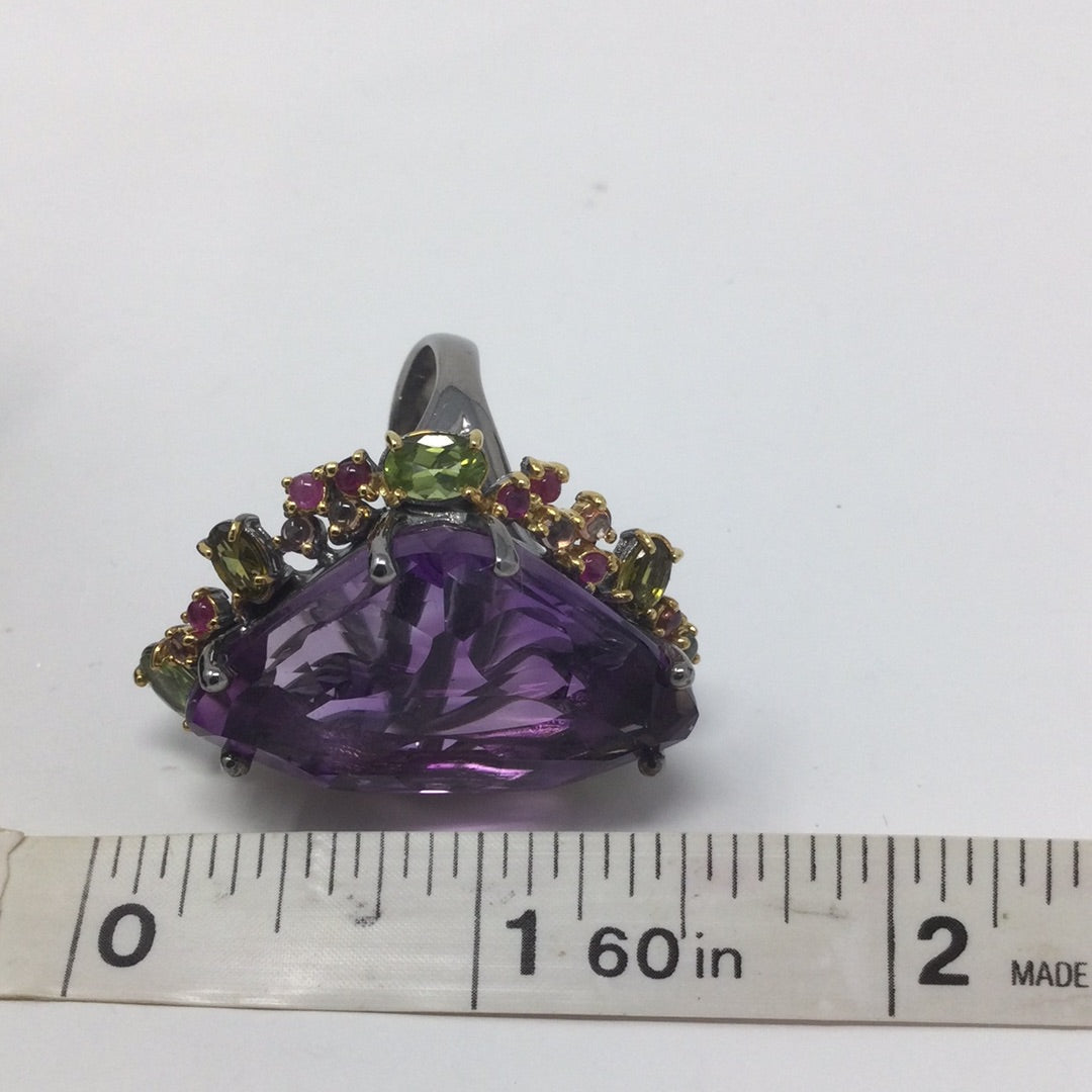 Rare Whopping 47+CTW Genuine Amethyst & Sapphire Ring