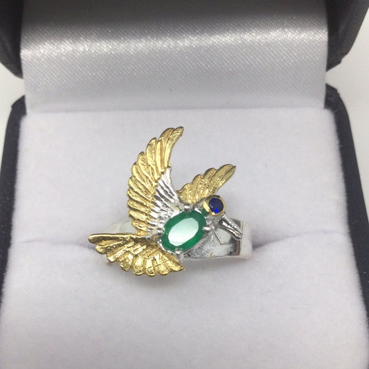 High Flying Genuine Faceted Green Onyx Bird Ring