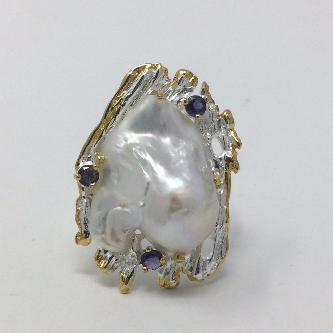 Genuine Large Rare Baroque Pearl Ring