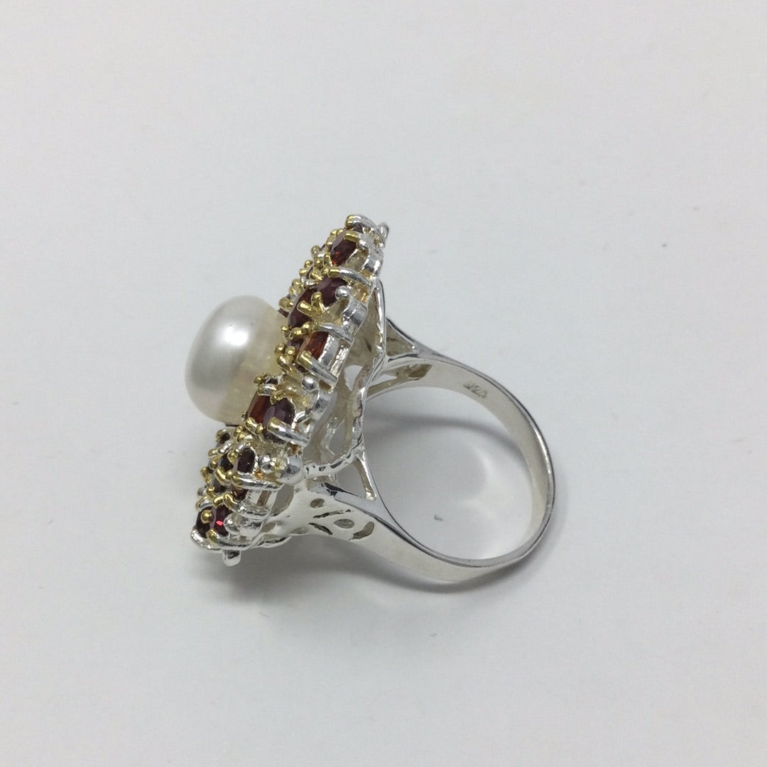 Precious Natural Pearl & Garnet Ring