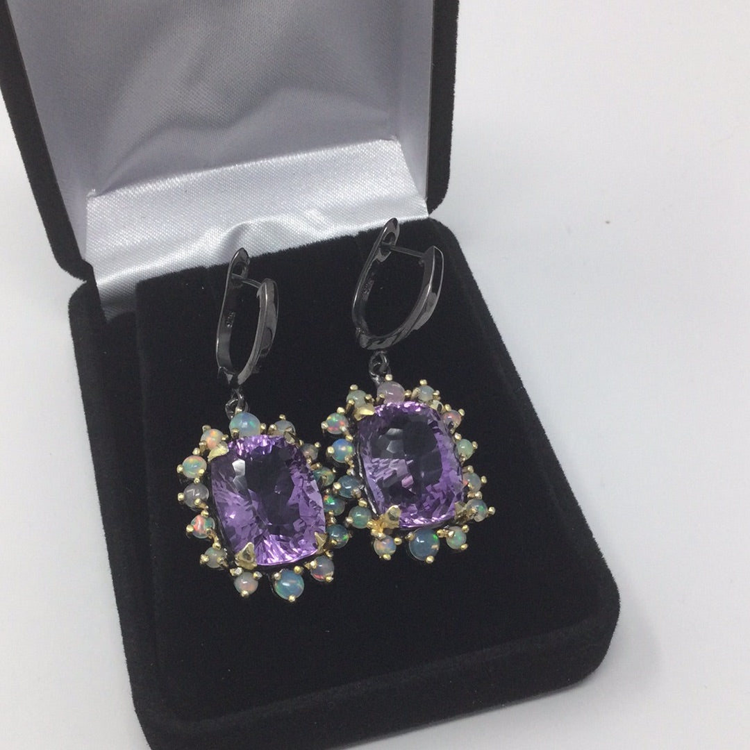 Genuine Amethyst & Opal Earrings