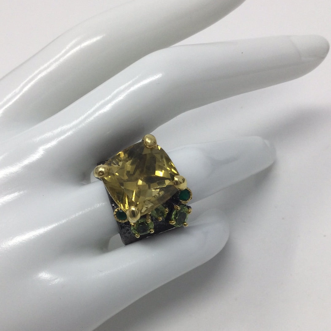 Stylized Edgy Genuine Citrine Ring