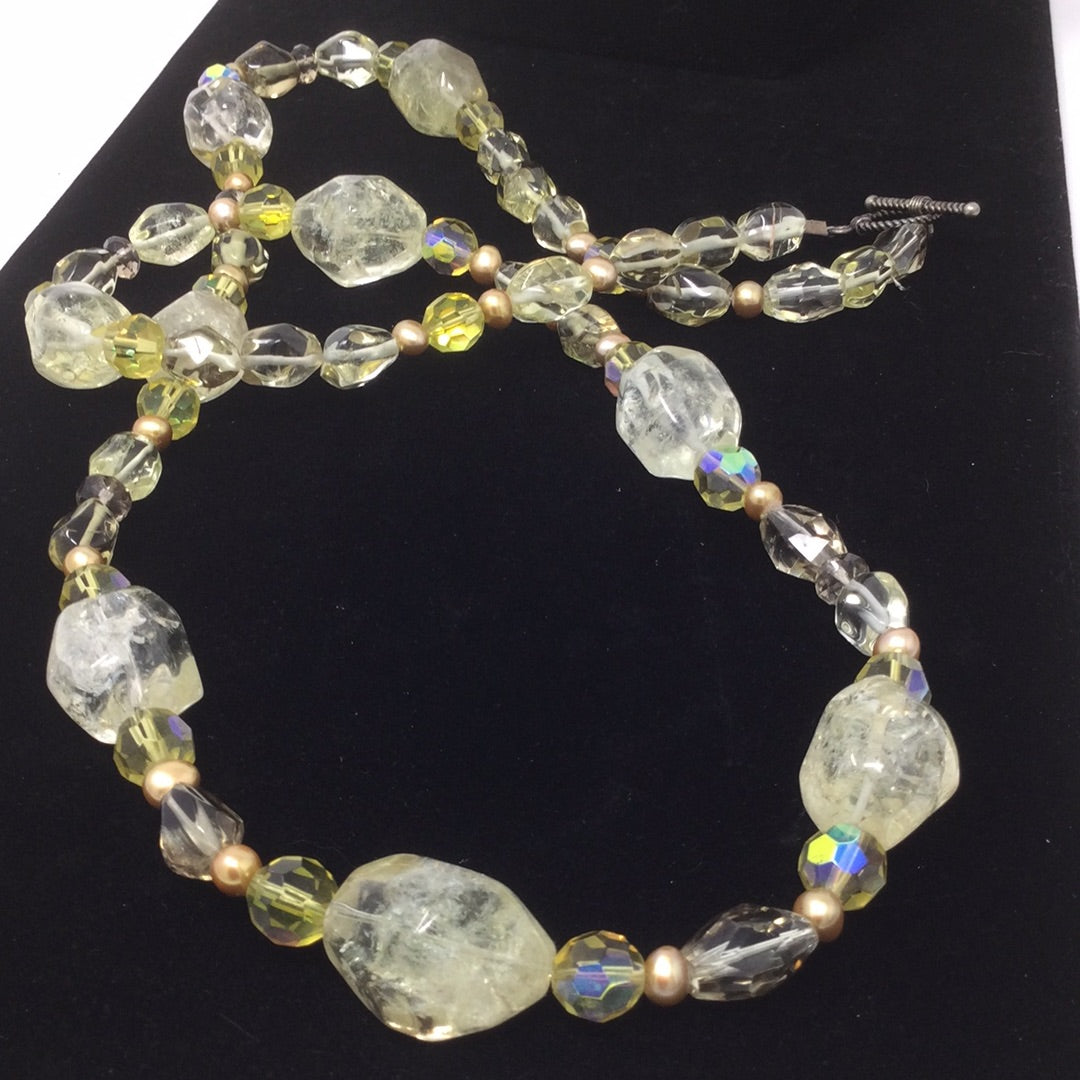 Genuine Lemon Quartz, Pearls &  Crystals Necklace Artist Original