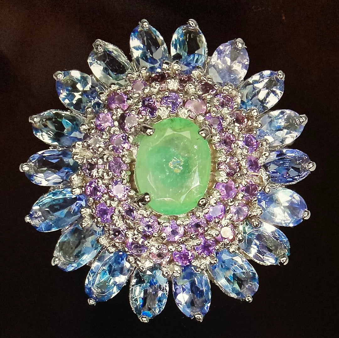 Genuine Emerald & Tanzanite Ring