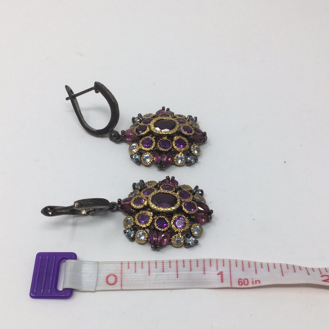 Genuine Garnet, Amethyst & Topaz Earrings