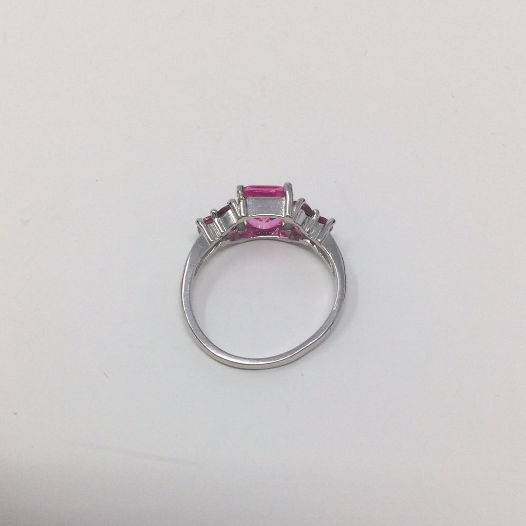 Genuine Emerald Cut Pink Topaz Ring