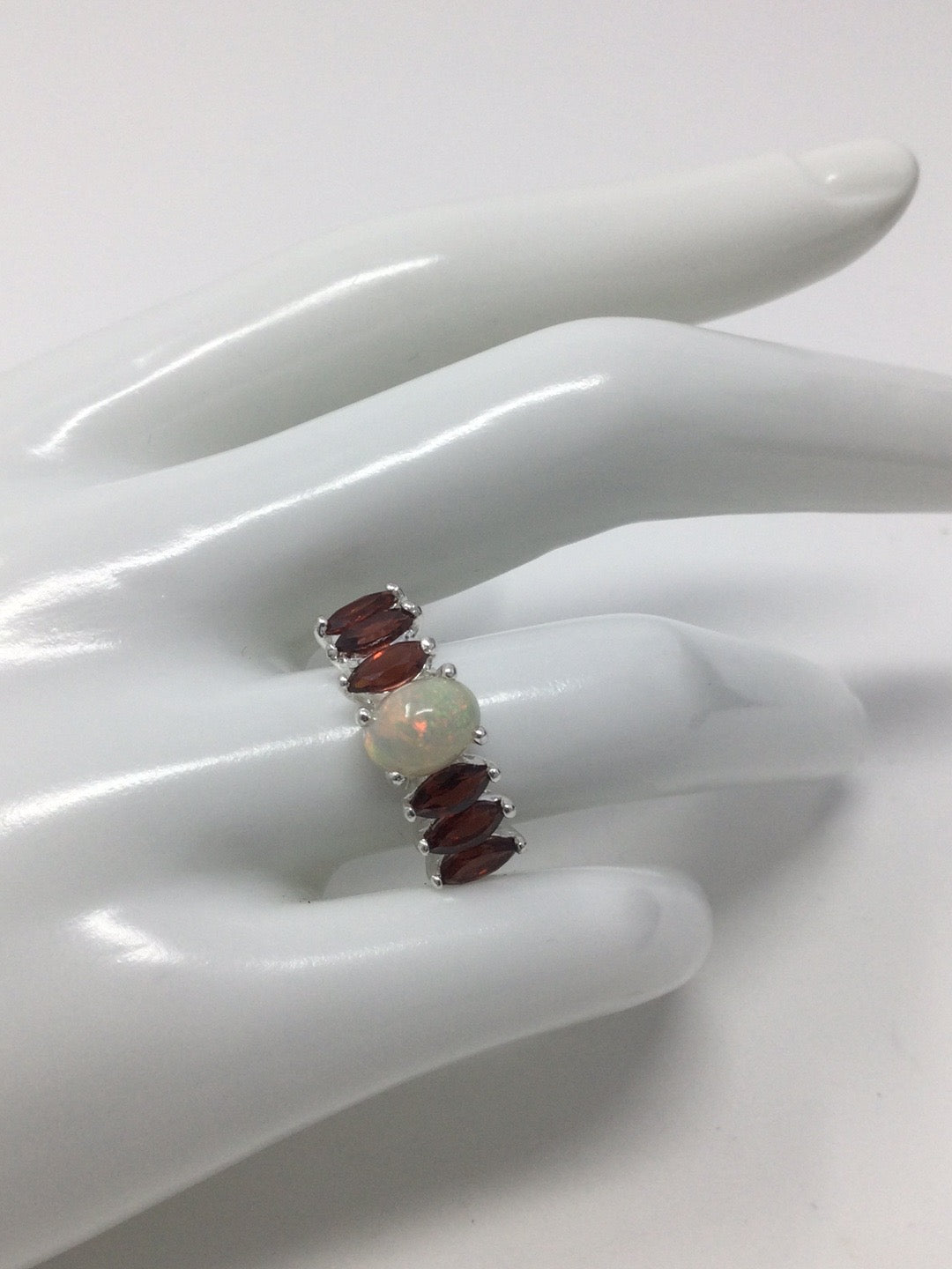 Genuine Fiery Opal & Garnet Ring