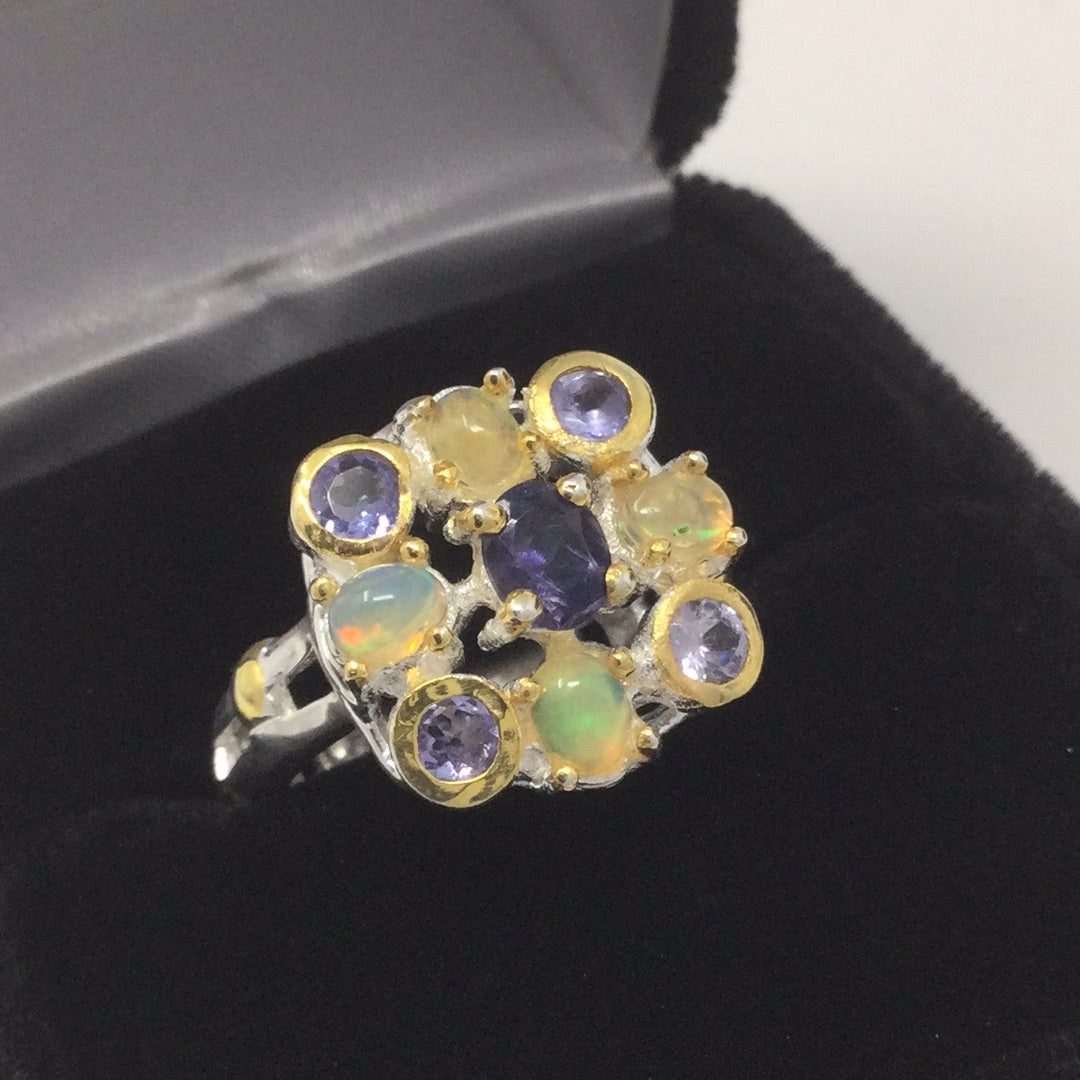 Genuine Iolite, Tanzanite & Opal Ring