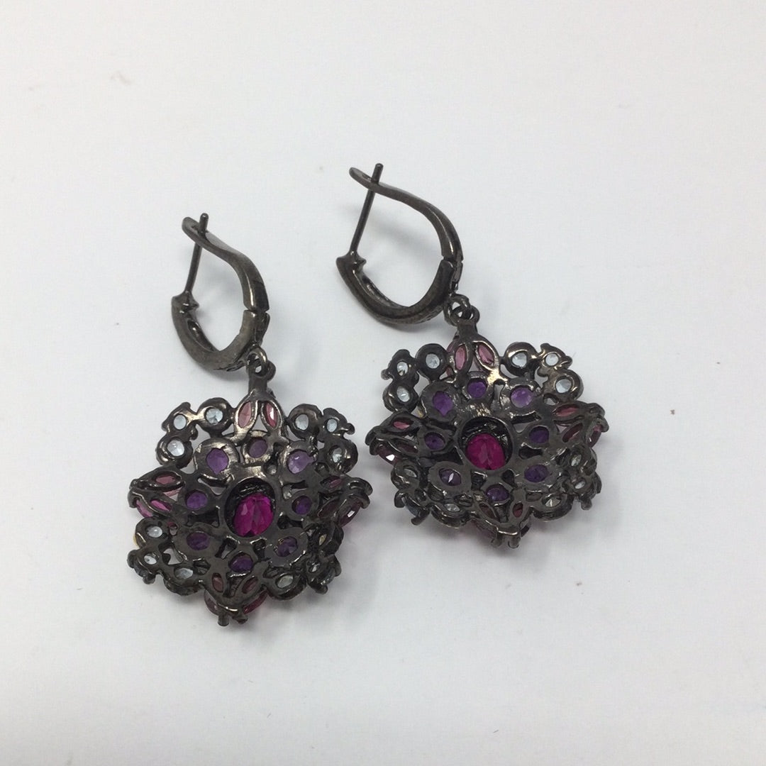 Genuine Garnet, Amethyst & Topaz Earrings